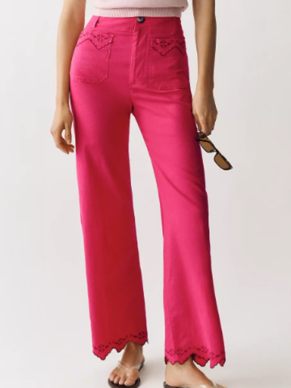 Maeve Colette Raspberry Lace Trim High Rise Wide Leg Pants Sz 27